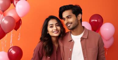 AI generated South asian boy and girl with balloons photo