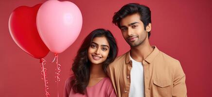 AI generated South asian boy and girl with balloons photo
