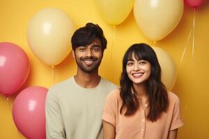AI generated South asian boy and girl with balloons photo