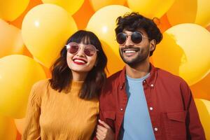 AI generated South asian boy and girl with balloons photo