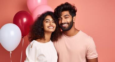 AI generated South asian boy and girl with balloons photo