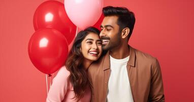 AI generated South asian boy and girl with balloons photo