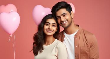 AI generated South asian boy and girl with balloons photo
