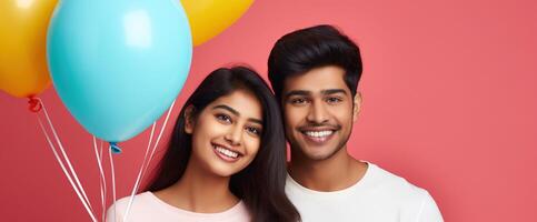 AI generated South asian boy and girl with balloons photo