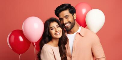 AI generated South asian boy and girl with balloons photo