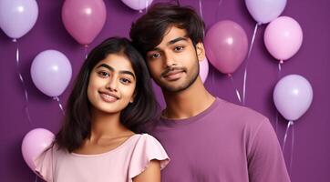 AI generated South asian boy and girl with balloons photo