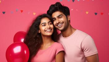 AI generated South asian boy and girl with balloons photo