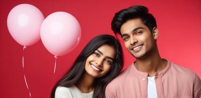 AI generated South asian boy and girl with balloons photo