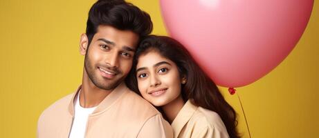 AI generated South asian boy and girl with balloons photo