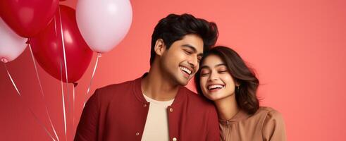 AI generated South asian boy and girl with balloons photo