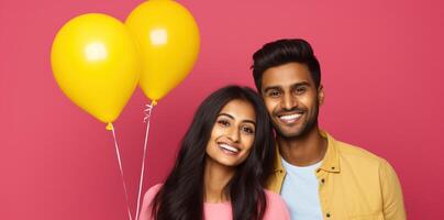 AI generated South asian boy and girl with balloons photo