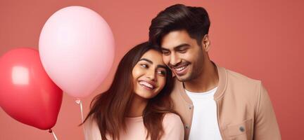 AI generated South asian boy and girl with balloons photo