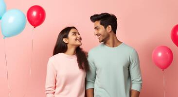 AI generated South asian boy and girl with balloons photo