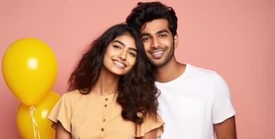 AI generated South asian boy and girl with balloons photo