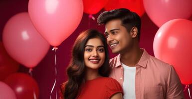 AI generated South asian boy and girl with balloons photo