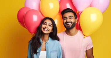 AI generated South asian boy and girl with balloons photo