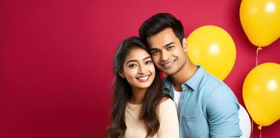 AI generated South asian boy and girl with balloons photo