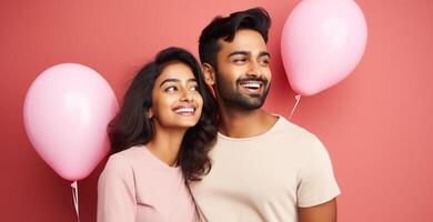 AI generated South asian boy and girl with balloons photo