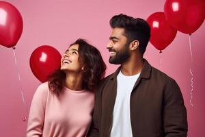 AI generated South asian boy and girl with balloons photo