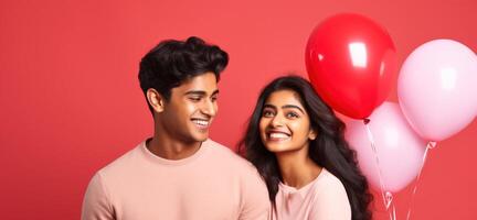 AI generated South asian boy and girl with balloons photo