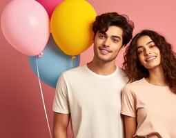 AI generated Boy and girl with Balloons photo