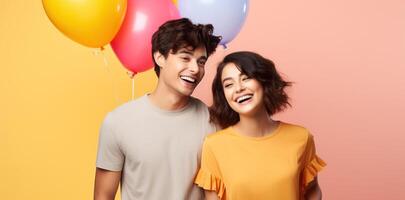 AI generated Boy and girl with Balloons photo