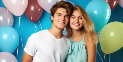 AI generated Boy and girl with Balloons photo