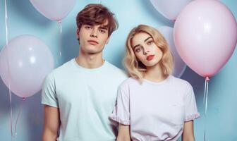 AI generated Boy and girl with Balloons photo