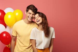 AI generated Boy and girl with Balloons photo