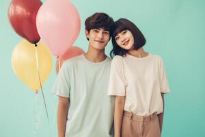 AI generated Boy and girl with Balloons photo