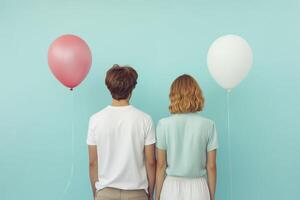 ai generado chico y niña con globos foto