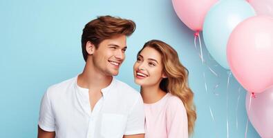 AI generated Boy and girl with Balloons photo