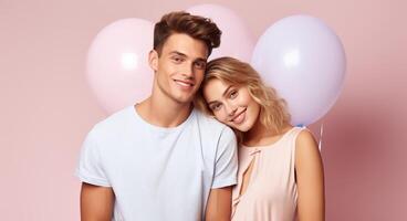 AI generated Boy and girl with Balloons photo