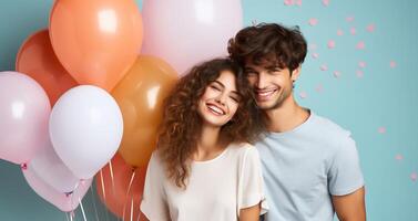 AI generated Boy and girl with Balloons photo