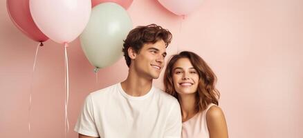 AI generated Boy and girl with Balloons photo