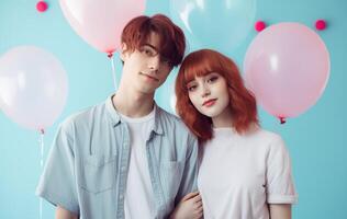 AI generated Boy and girl with Balloons photo