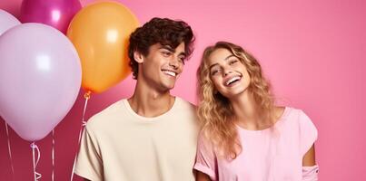 AI generated Boy and girl with Balloons photo
