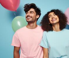 AI generated Boy and girl with Balloons photo