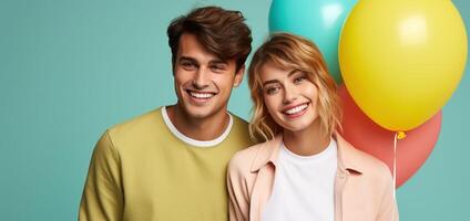 AI generated Boy and girl with Balloons photo