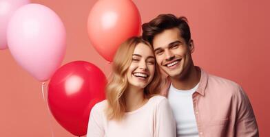AI generated Boy and girl with Balloons photo