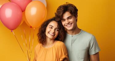 AI generated Boy and girl with Balloons photo