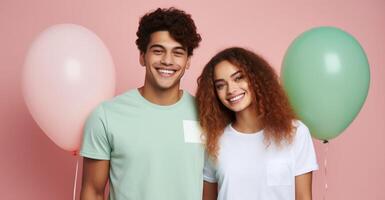 AI generated Boy and girl with Balloons photo