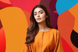 AI generated South Asian Girl on Colored Background photo