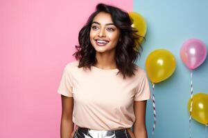 AI generated South Asian Girl on Colored Background photo