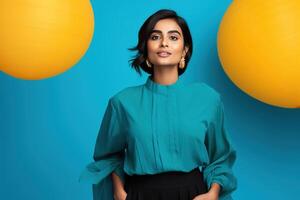 AI generated South Asian Girl on Colored Background photo