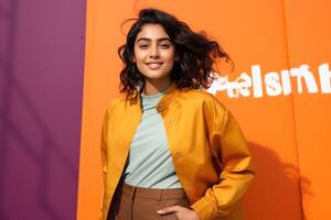 AI generated South Asian Girl on Colored Background photo