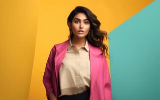 AI generated South Asian Girl on Colored Background photo