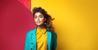 AI generated South Asian Girl on Colored Background photo