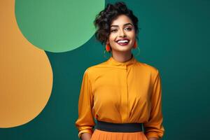 AI generated South Asian Girl on Colored Background photo