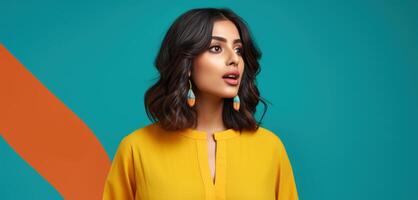 AI generated South Asian Girl on Colored Background photo